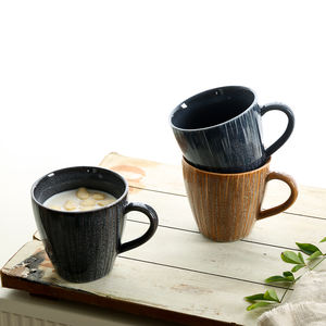 Taza de Té Kung Fu de Cerámica Hecha a Mano, Estilo Europeo, Tono Tierra Rústico, con <span class=keywords><strong>Rayas</strong></span> Verticales y Asa Ergonómica - Product Image 3