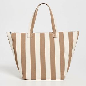 Sac fourre-tout portable personnalisé grand format avec fermeture éclair, imperméable, en toile rayée brodée, pour week-end, voyage, plage, printemps - Product Image 1