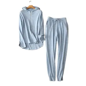 Completo Sportivo da Donna in Cashmere di Alta Qualità: <span class=keywords><strong>Cardigan</strong></span> con Cappuccio e Zip, <span class=keywords><strong>Top</strong></span> Casual con Cintura e Pantaloni con Tasche - Product Image 1