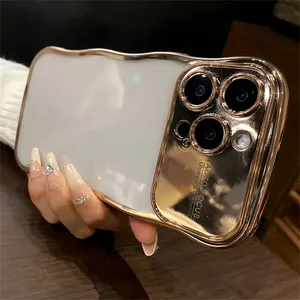 Luxury Plating Camera Protection Curly Wave Clear Phone Case For Iphone 15 11 12 13 14 Pro Max Plus Soft Silicone Bumper Cover