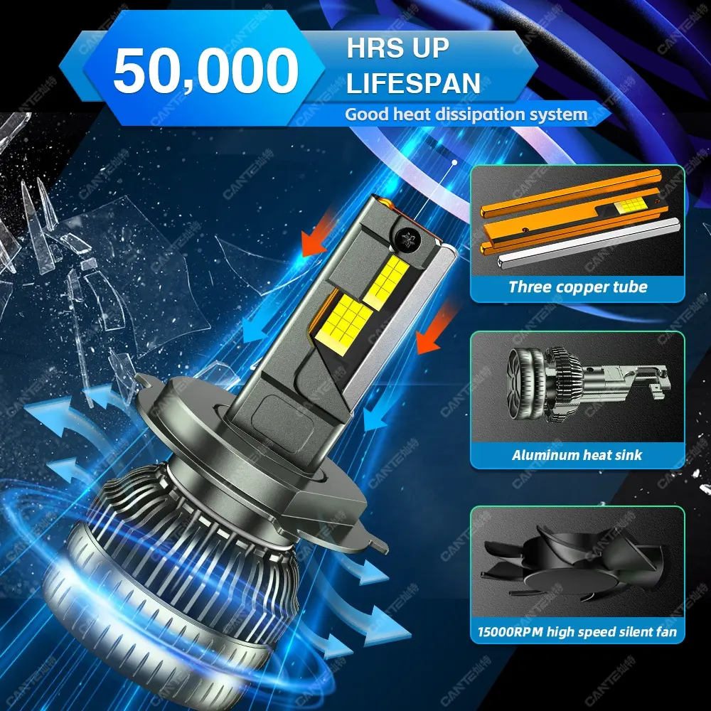 K25 özelleştirilmiş 260W süper yüksek güçlü araba LED ampuller H4 9003 HB2 evrensel farlar araba için