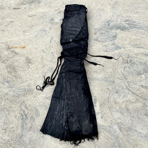 Celana Cargo Pria Model Low Rise Flare, Hitam Acid Washed Distressed dengan Ritsleting, Tali Rumbai, Ujung Berjumbai, Gaya Y2K Grunge Punk Streetwear - Product Image 3