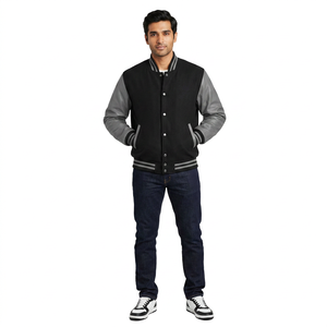 Wholesale FINER THREADS Men's Varsity Jacket 100% Cotton <b>Covered</b> <b>Button</b> Closure Customizable Color Printing Casual Winter Jacket - Product Image 1