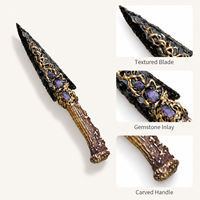 Ponceau artisanal en obsidienne noire avec runes, 19 cm, couteau décoratif en pierre, objet de collection