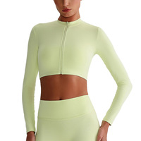 Veste de sport de yoga respirante à manches longues et fermeture éclair à haute élasticité pour femmes de style européen et américain pour le printemps et l'automne grande taille