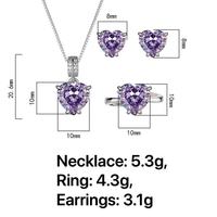 Impresionante Conjunto de Joyas con Amatista en Corte Corazón y Detalles de Circonita Cúbica: Collar con Colgante, Pendientes y Anillo para el Día de San Valentín