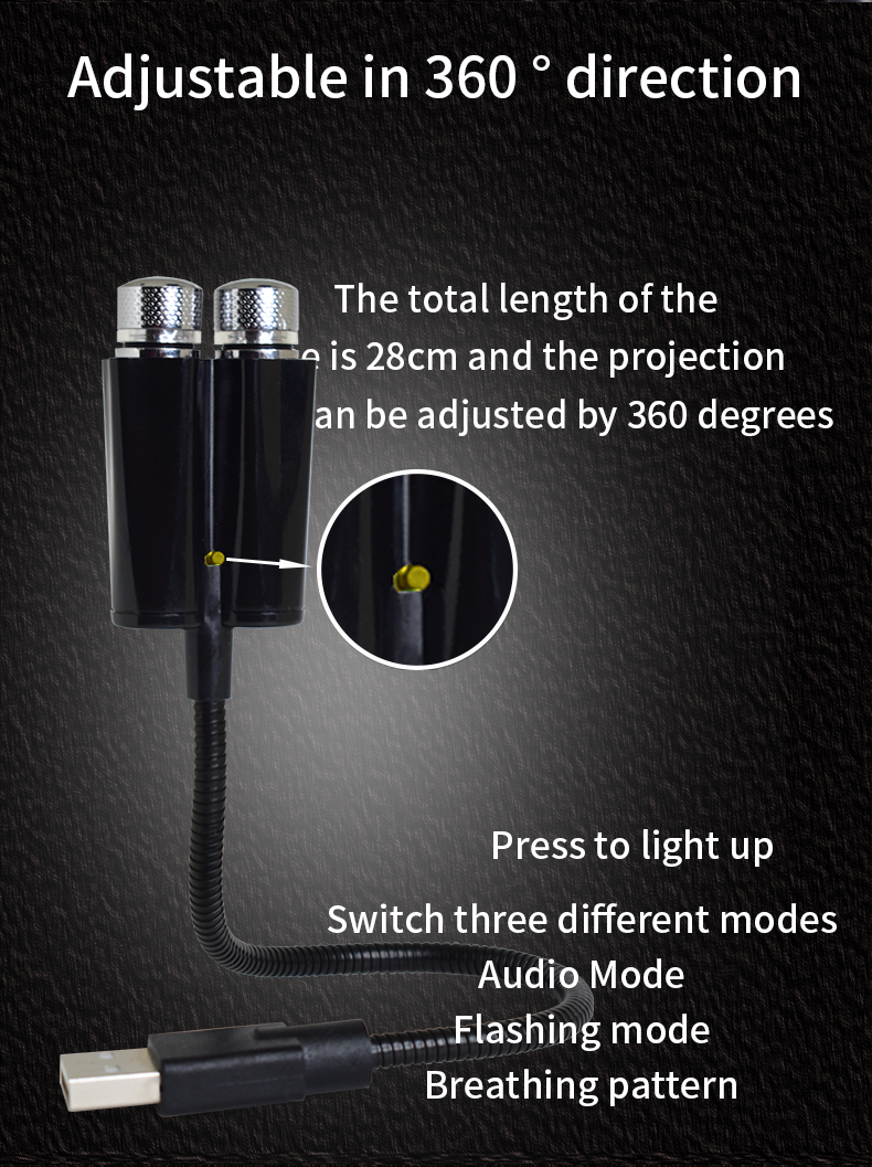 Car USB Led Starry Sky Projector Lamp Accessories Interior Decorative Car Roof Top Ceiling Star Light