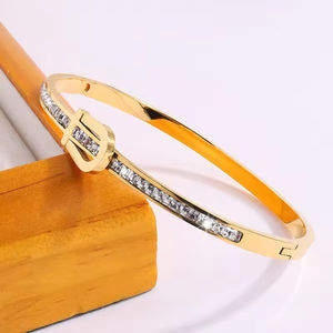 Popular Designer <b>Bracelets</b> 18K Gold Plated Stainless Steel Diamond Gold Cuff Bangle <b>Bracelet</b> for Girl - Product Image 3