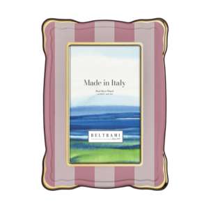 Beltrami Photo <b>Frame</b> 4x6 Inch Silver Plated Pink Striped <b>Gold</b> Edge Wood Back - Product Image 1