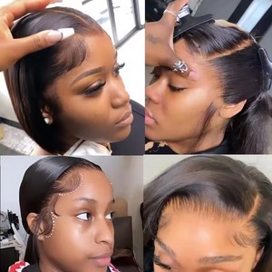 Peluca de Cabello Humano Liso Bob de 10 Pulgadas al por Mayor, Densidad 180, Corte Preciso, Sin Necesidad de Pegamento, Encaje Frontal HD Transparente, Cabello Virgen - Product Image 5