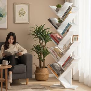 Estantería creativa con forma de árbol, estantería de almacenamiento poligonal para sala de estar, material de tablero blanco y negro - Product Image 2