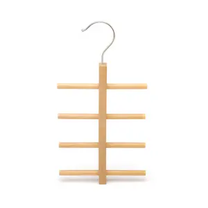 Assessed Supplier LINDON Space-saving 4 Bars Natural Wooden Scarf Belt Hanger Accessory Hanging Rack