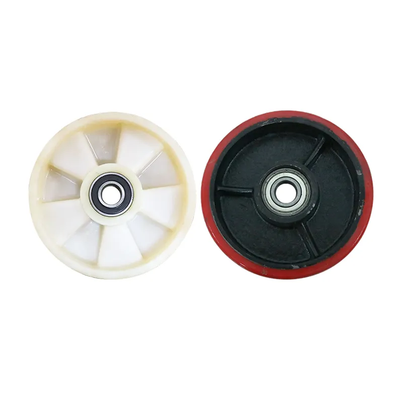 70mm * 60mm Red PU Polyurethanes 2.75 "* 2.35" White Nylon Manual Pallet Jack Wheels für Pallet Truck Spare Parts