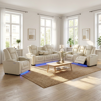 Ensemble de canapés inclinables 3+2+1 style cinéma avec lumières LED bleues et surpiqûres en losange