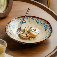Assiette creuse en céramique de porcelaine polie de 9 pouces, motif floral glamour, pour la maison, la cuisine, les pâtes, les salades, les fêtes et les restaurants