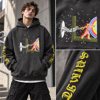 Sweat à capuche unisexe oversize lavé, 100 % coton épais, personnalisable avec logo et couleur