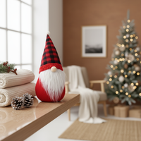 OEM ODM Gnomo Navideño con Gorro a Cuadros, Muñeco de Peluche Rústico Rojo y Negro, Adorno Decorativo para las Fiestas