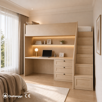 Lit superposé pour enfants avec bureau, panneaux CE ENF, rangement, escalier, gain de place pour chambre d'enfant, petit espace