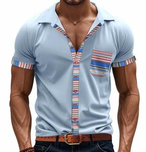 Nouvelle chemise cardigan à manches courtes pour <span class=keywords><strong>homme</strong></span>, style bohème décontracté et ample, couleurs contrastées, pour l'été - Product Image 6