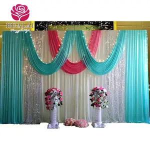 customized wedding stage even decoration items blue swags and silver sequin backdrop curtain