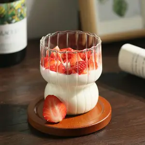 Customized Transparent Striped Handleless Glass Tea Coffee Mug Heat Resistant Insulated Water Cup Creative Milk Juice Mug