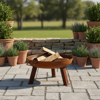 Brasero moderne robuste en acier Corten, portable, avec poignées latérales, 3 pieds, pour extérieur, chauffage au bois, surface peinte, garantie 12 mois