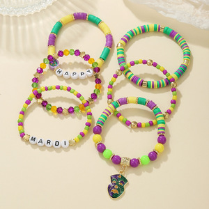 Colorful Carnival Polymer <b>Clay</b> Bracelet <b>Set</b> With Alphabet Beads And Charm For Party Women Jewelry - Product Image 4
