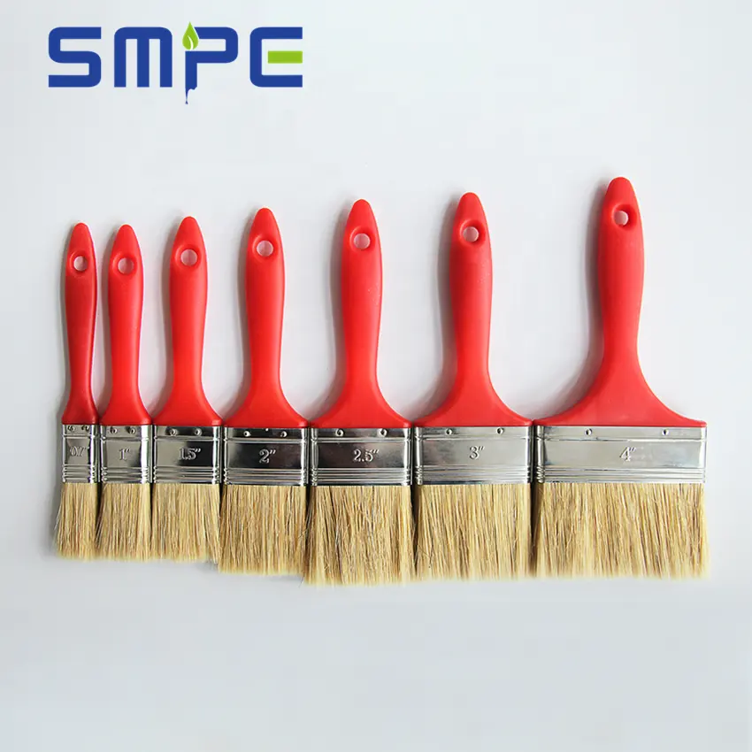 0.7" Inch Red Plastic Handle Bristle Paint Brush For Oil Based And Latex Paint Surface Painting