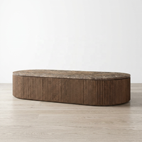 Table basse moderne de luxe Emperador pour salon, table basse rectangulaire en bois de chêne massif avec plateau en marbre
