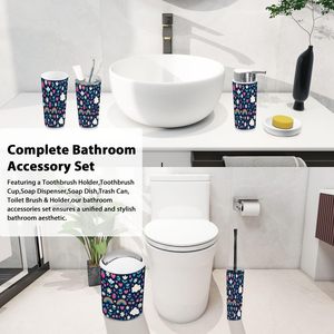 Ensemble de 6 pièces Boho mignon matériel de bain dessiné à la main fruits floraux arc-en-ciel nuage sans couture motif Nickel pour la maison accessoire de salle de bain - Product Image 4