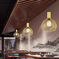 Lustre créatif en forme de cage à oiseaux, suspension unique en fil métallique, lampe décorative pour restaurant, bar, café, en fer forgé noir, blanc, or, LED