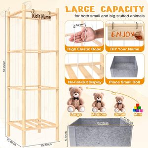 Scaffale in Legno <span class=keywords><strong>per</strong></span> Giocattoli di Peluche con Capacità Super Grande e Sacchi <span class=keywords><strong>per</strong></span> Animali di Peluche <span class=keywords><strong>per</strong></span> Armadi, Camere dei Bambini e Sale Giochi - Product Image 5