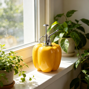 Vente en gros de flacons pulvérisateurs en céramique jaune poivron personnalisés avec pompe métallique, <span class=keywords><strong>pulvérisateur</strong></span> d'eau vintage pour plantes, en vrac - Product Image 2