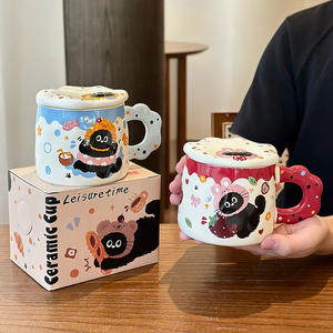 <b>Cute</b> Cartoon Cat Ceramic <b>Mug</b> With Lid Blue Color Single Cup For Home Use Birthday Gift - Product Image 5