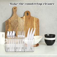 Lot de 2 rangements de couverts en acrylique argenté Porte-ustensiles en plastique pour comptoir de cuisine, fourchette, couteau et cuillère