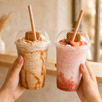 LOKYO Vente en gros de gobelets en plastique pour bubble tea de 24 oz, design personnalisé, gobelets en plastique jetables pour milkshake, crème glacée, thé au lait de 16 oz avec couvercles