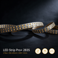 Bande LED Pro+ 2835 2 rangées 256 LED/m 24V 22W 4L 12mm Garantie 3 ans CRI 83+ 160LM/W
