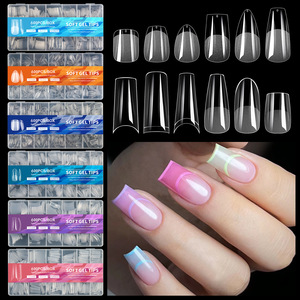 600 faux ongles transparents à couverture complète, fins, longs, ovales, semi-mat, sans lime, longue tenue, en boîte, kit de manucure - Product Image 1