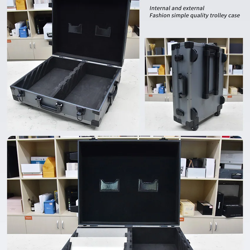 Hot Selling Factory Showroom Aluminium Packaging Marble Trolley Box Wheel Tiles Quartz Case Stone Display Tile Sample Suitcase