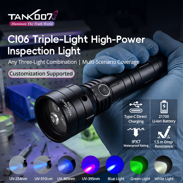 TANK007 CI06 Custom Color 3 in 1 Forensic Kits Flashlight Tricolor Light Linterna CSI Forensic Evidence Collection Torch Light