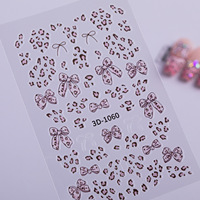 Autocollants 3D en plastique auto-adhésifs pour ongles Qianya Valentine Leopard Bow, support OEM/ODM par modèle, 500 pièces