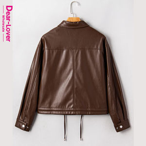 عزيزي العشاق بيع بالجملة البوتيك الغربية مزدوجة رفرف جيب الرباط تنحنح سترة جلدية فو النساء - Product Image 4