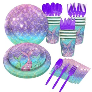 อุปกรณ์จัดงานวันเกิดเด็ก DAMAI ชุดธีมเจ้าหญิงเงือกน้อย จาน ชาม แก้วกระดาษ ผ้าเช็ดปาก ของใช้บนโต๊ะอาหารแบบใช้แล้วทิ้ง ขายส่ง - Product Image 3