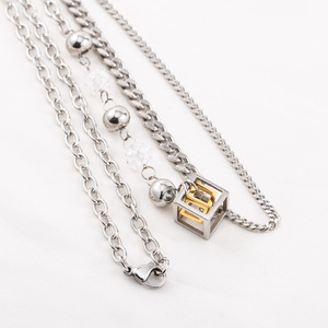 yunnique Geometric Spliced <b>Chain</b> Necklace Unisex <b>Titanium</b> Steel Square Design Fashion Jewelry - Product Image 2