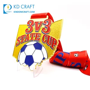 Groothandel Custom Metalen Logo Gegraveerd Goud Sport Award Voetbal Medaillon Ontwerp 3d Email Glitter Fantasie Voetbal Medaille