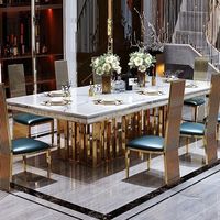 Table à manger multifonctionnelle carrée en marbre de style européen pour hôtel, salle de banquet et restaurant de villa, mobilier de maison avec chaises