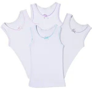 Girls Tagless Cami Scoop Neck Undershirts Cotton Tank with Trim and Strap (4 Pack)