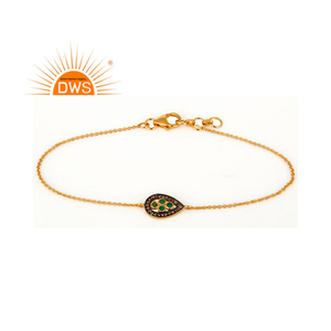 Pave Diamond Emerald <b>Gemstone</b> <b>Bracelet</b> Jewelry Manufacturer Gold Plated Solid Silver 925 Chain <b>Bracelet</b> - Product Image 1