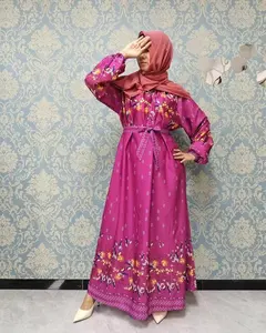 2023 abaya clothing Dubai kaftan career long sleeves floral printing summer muslim wrap maxi saree dresses for women