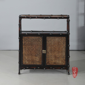 Bamboo Entryway Cabinet Lacquered Solid Wood Woven Doors Chinese Style Antique Display Shelf Home Furniture - Product Image 1